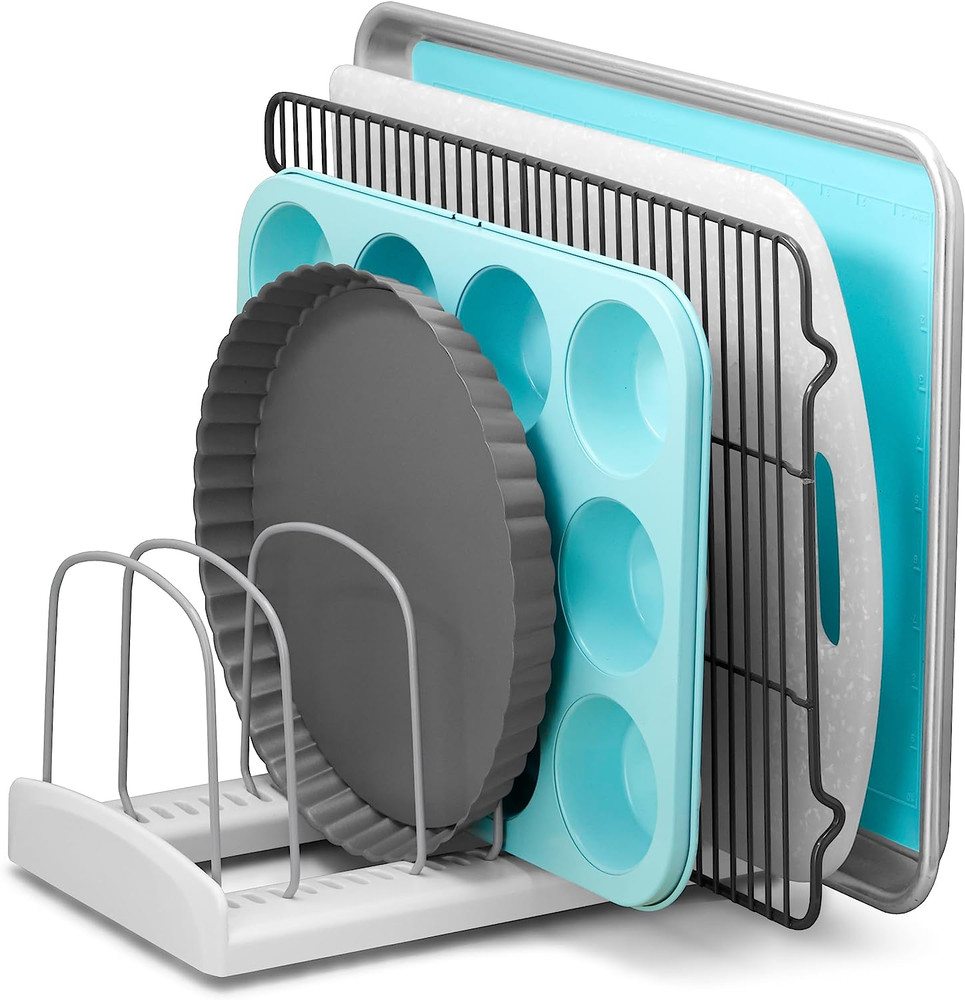 Storemore Bakeware Rack with Tall Steel Wires, Adjustable Pan and Lid Organizer,