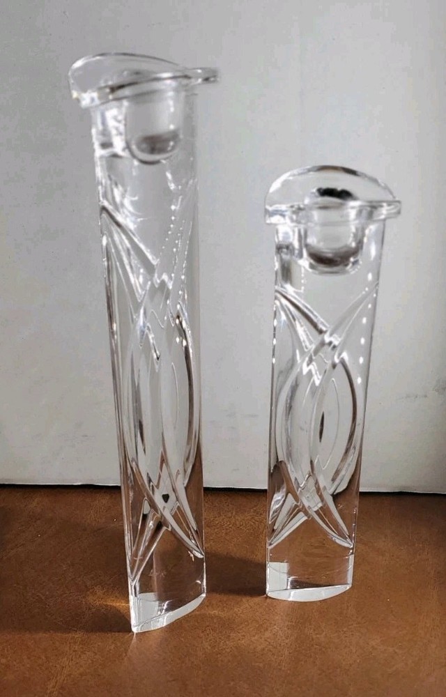 Set Of 2 Crystal Candlestick Holders 11" & 9"