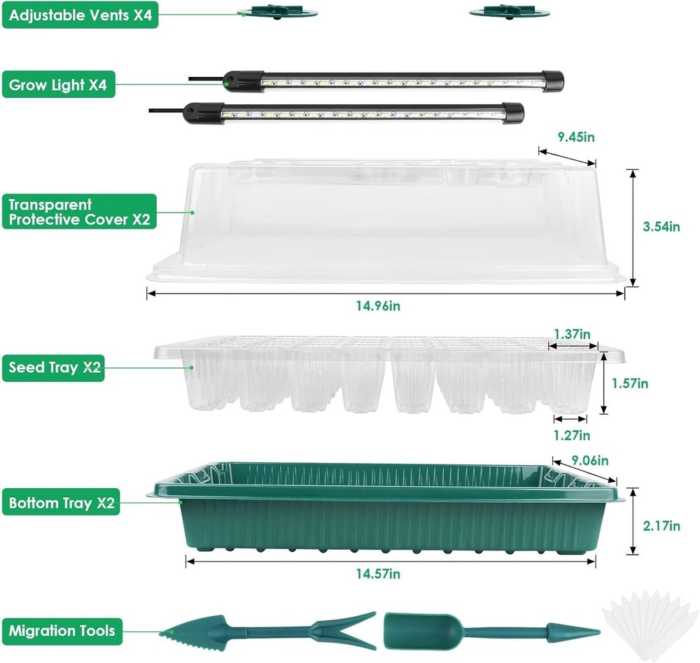 80 Cells Seed Starter Kit - Adjustable Brightness & Growth Essentials