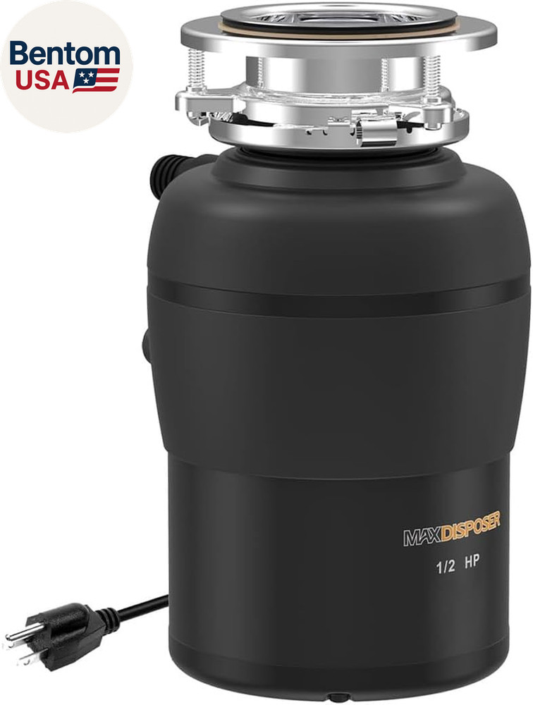 Garbage Disposal 1/2 HP Easy Install Quiet with Stopper Power Cord, Kitchen Sink