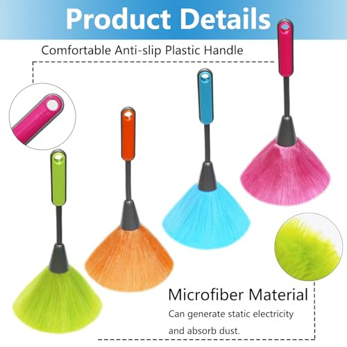 4 Pack 10" Small Microfiber Duster, Delicate Fluffy Microfiber Feather Duster,