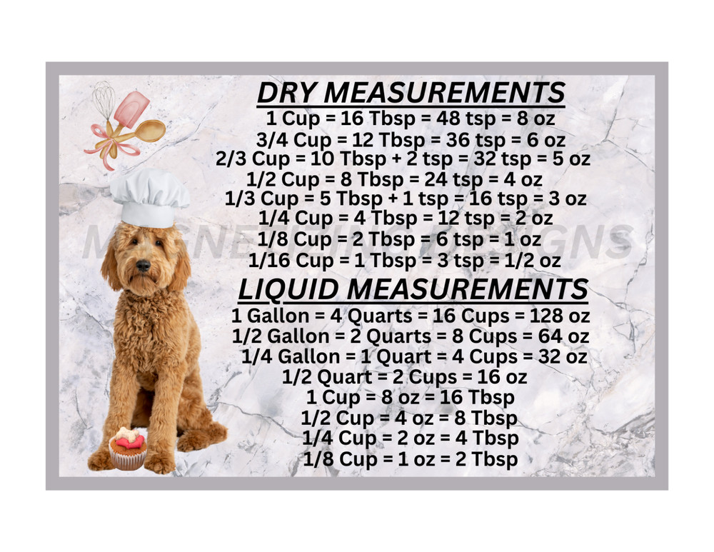 Goldendoodle Dog Measuring Chart Magnet Kitchen Baking Guide