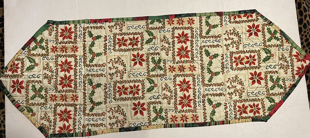 Handmade Patchwork Christmas Table Runner Red Green 38” X 14”