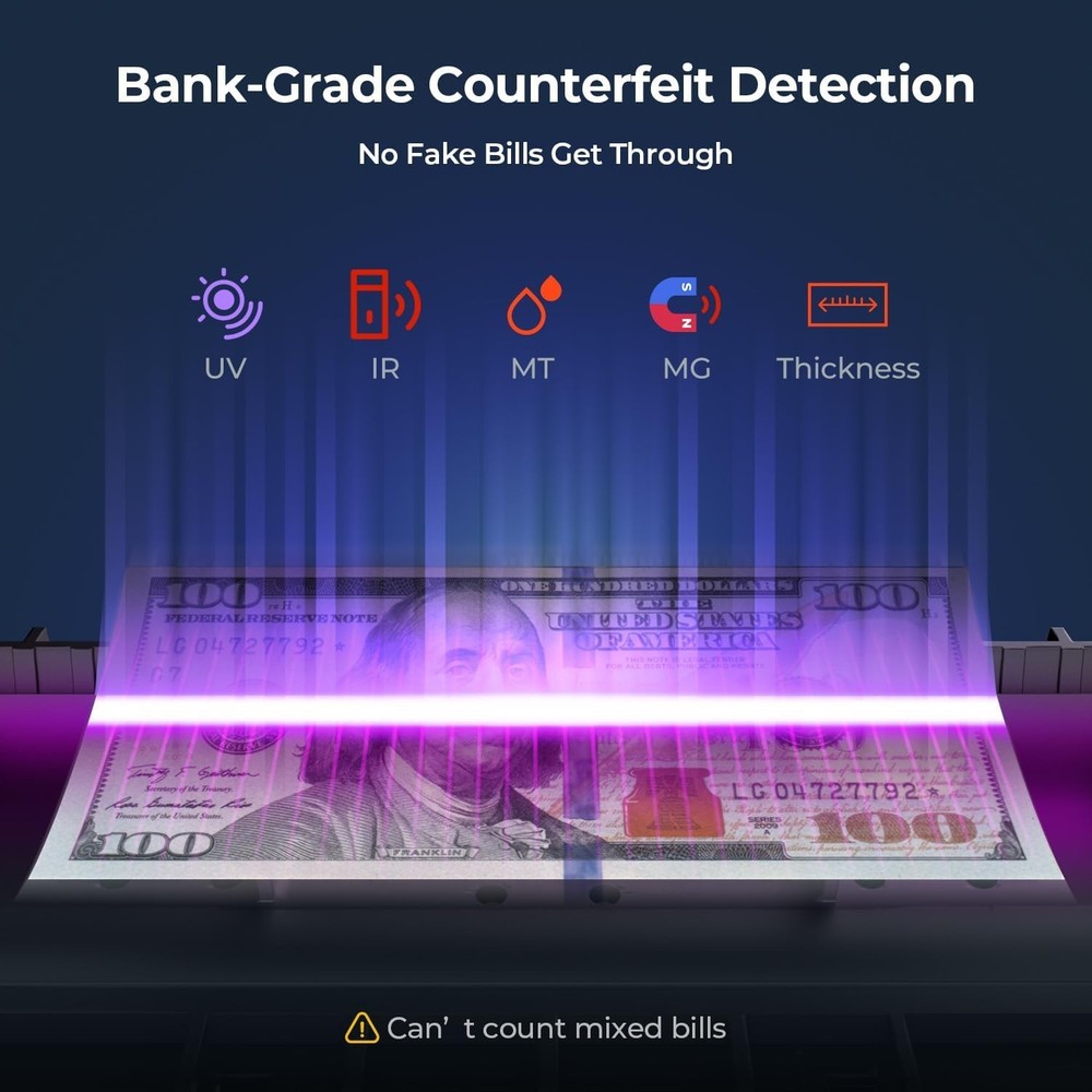 Money Counter Machine Count Value, Add+Batch/Add+ Value Mode Bill Counter, UV...