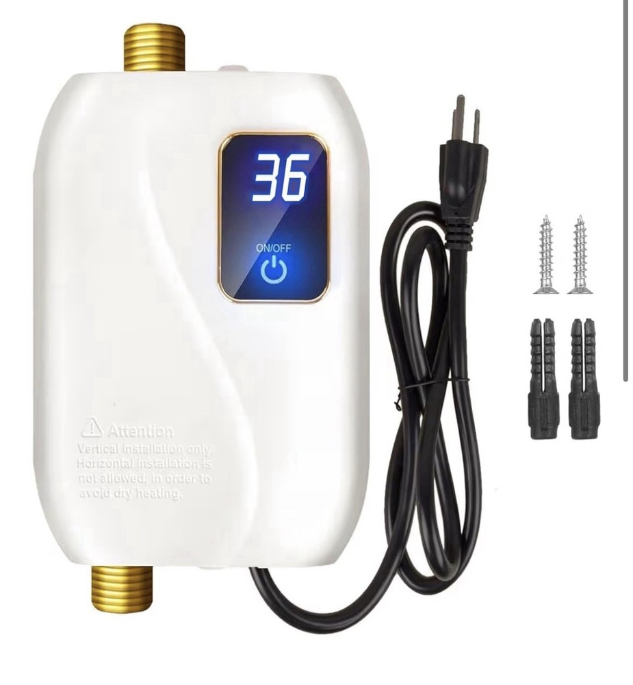 3000W Mini Instant Electric Tankless Water Heater, Digital Display, 110V, 1/2" …