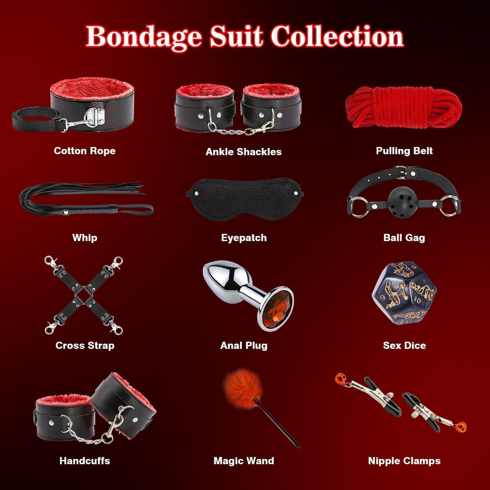 12-Piece Couples Bondage Kit with Adjustable Restraints and Soft Collar