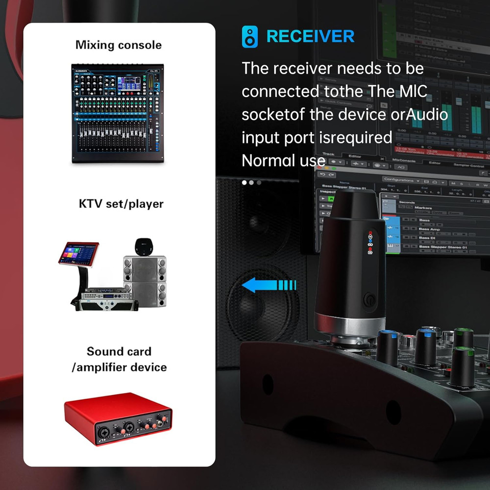 Wireless Microphone Transmitter Receiver 2.4Ghz, XLR Microphone Wireless System,