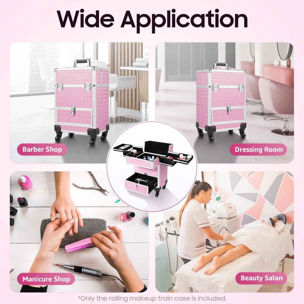 Professional Rolling Makeup Train Case Cosmetic Trolley Organizer Makeup Case