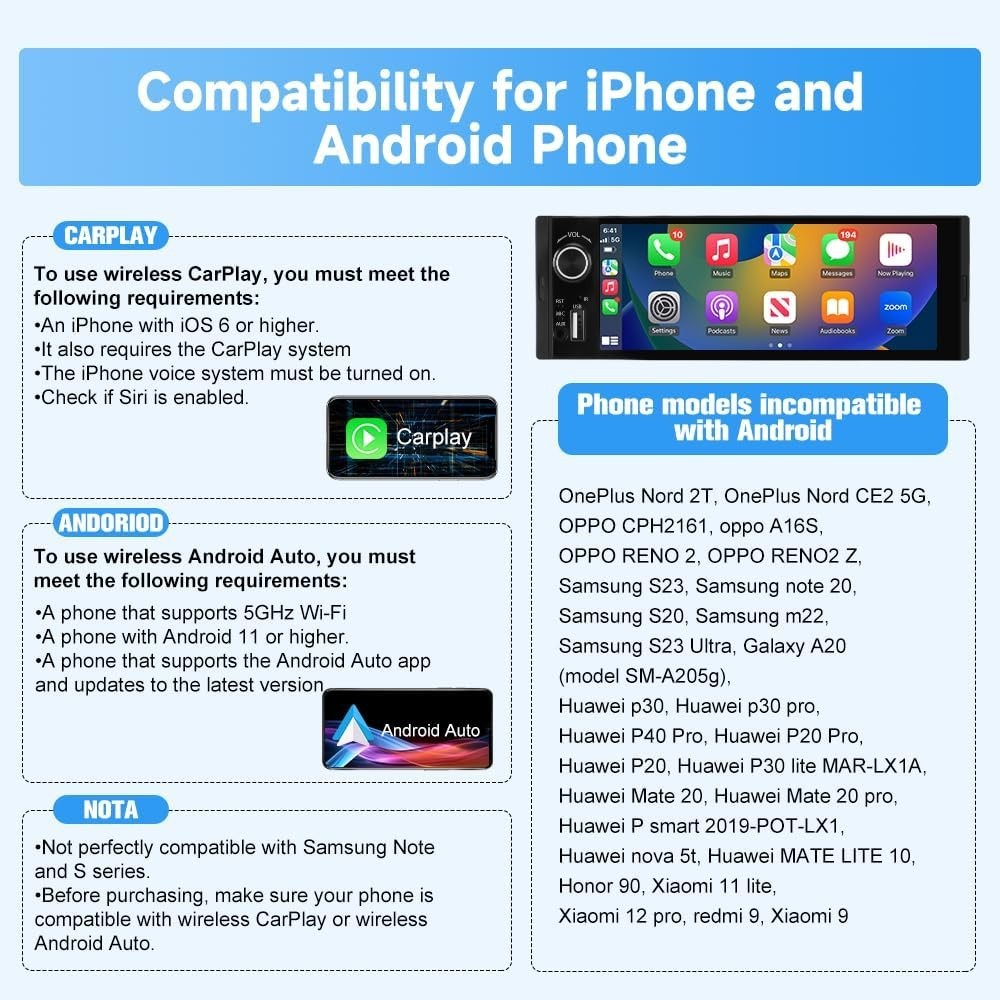 CarPlay & Android Auto Single Din Car Stereo