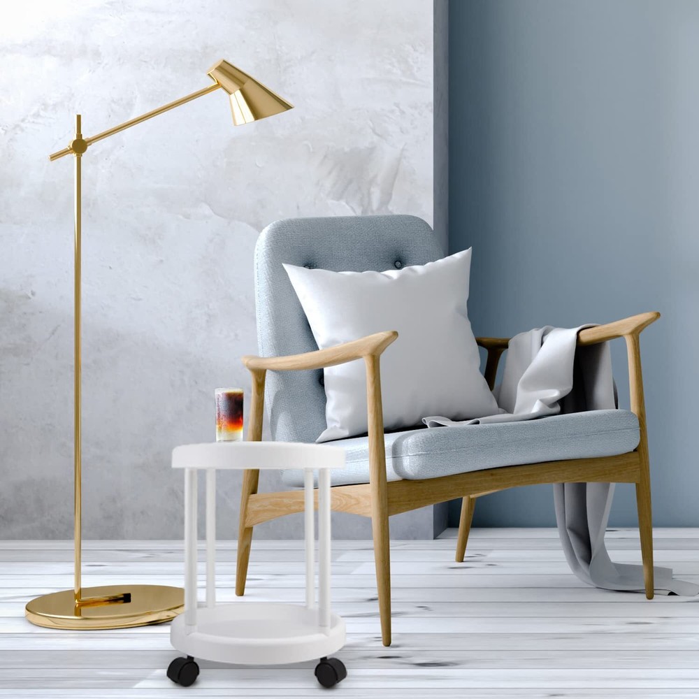 Evelyne White Mini Rolling Craft Side Double Deck Desk Portable End Table