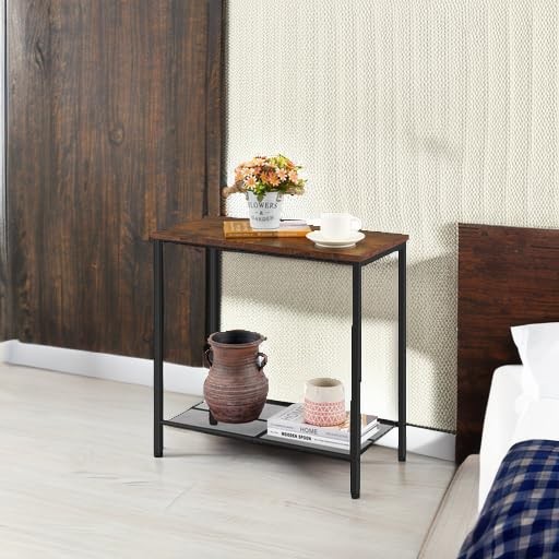 2 Tier End Table, Sofa Side Table, Narrow Side Table with 1 Pack Brown