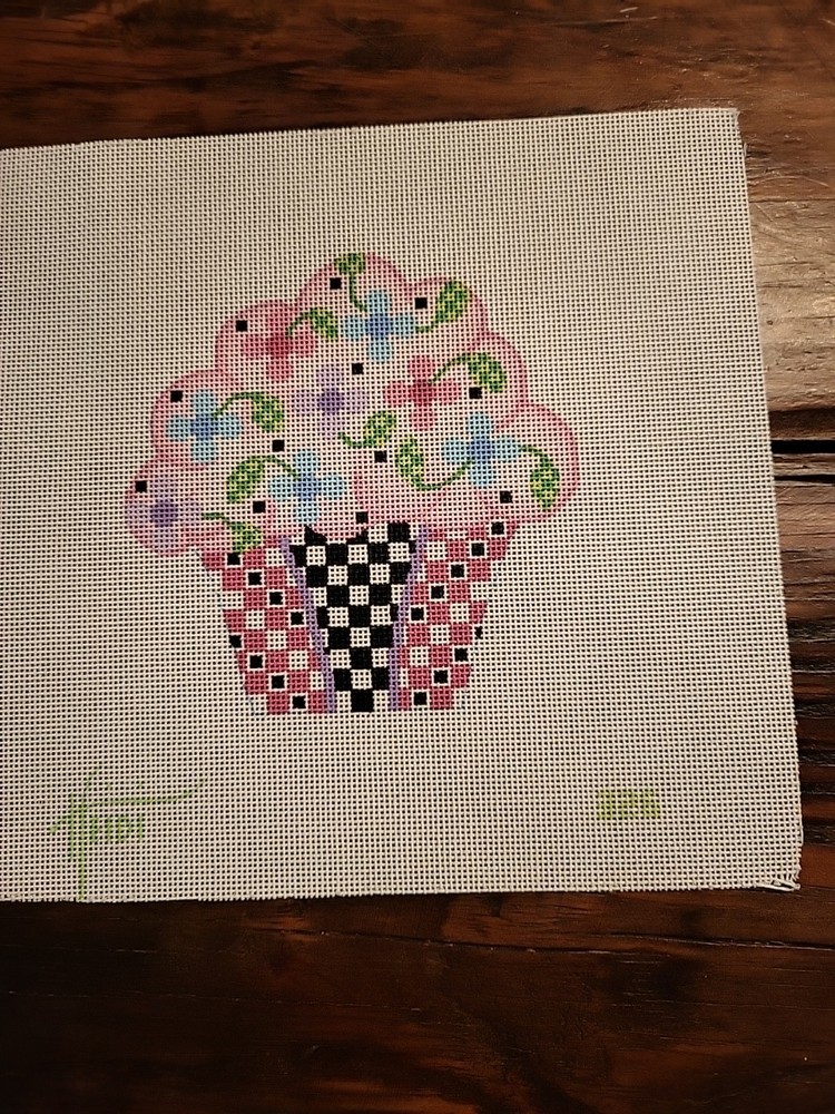 Spring Floral Cupcake Needlepoint Canvas