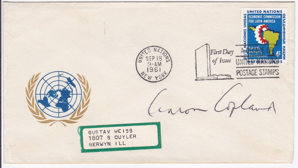 Aaron Copland Autographed FDC Envelope