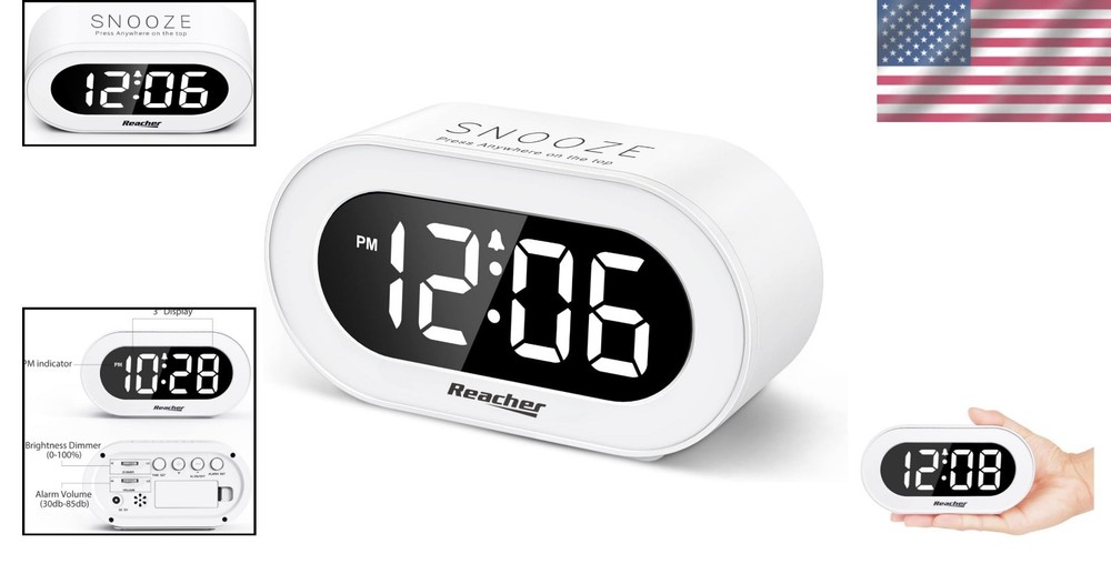 Compact Digital Alarm Clock with Adjustable Brightness & Volume for Easy Wake