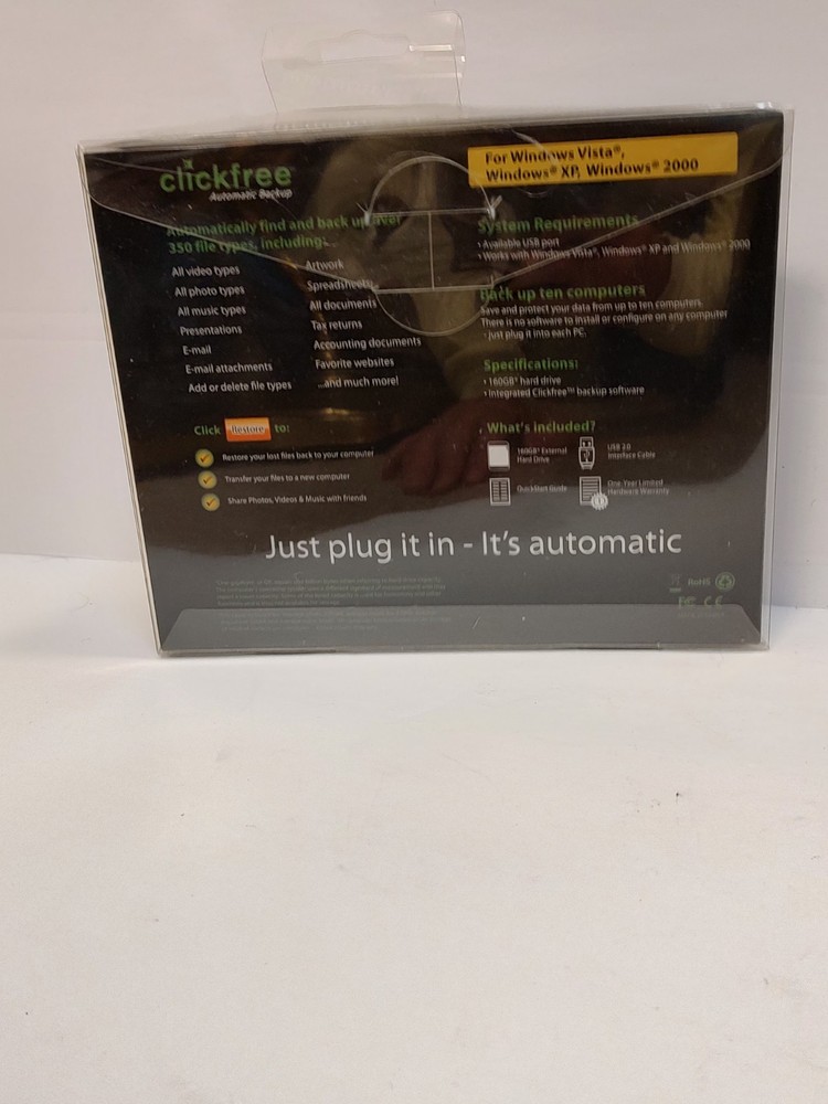 Clickfree Automatic Easy Backup 160GB External Hard Drive Portable Backup