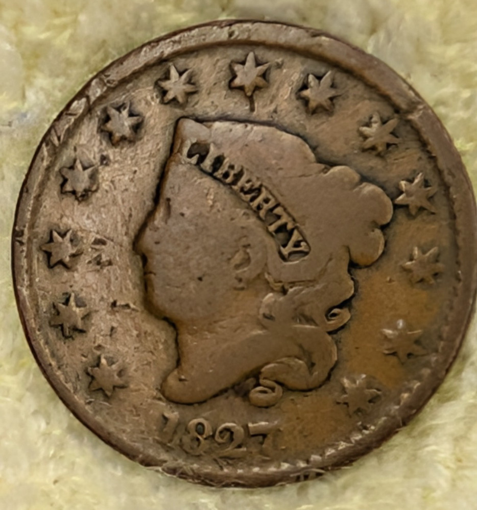 1827 CORONET LARGE CENT, VG ~  Nice EXAMPLE