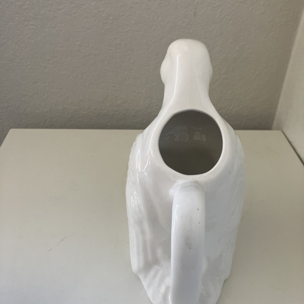 Vintage White Duck Ceramic Pottery Water Pitcher 7”