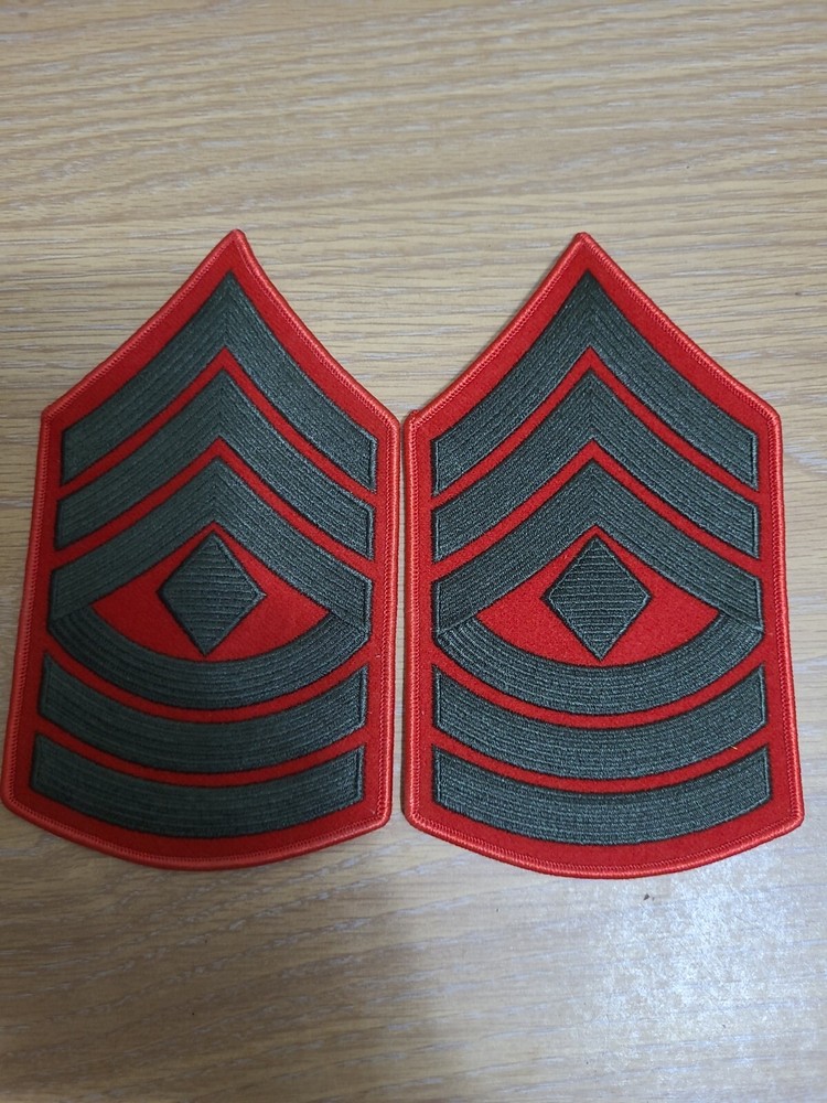 PAIR OF USMC E-8 FIRST SERGEANT CHEVRONS, Green Red Alpha