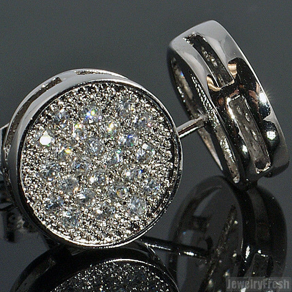 Silver Micropave Button Cubic Zirconia Stud Earrings