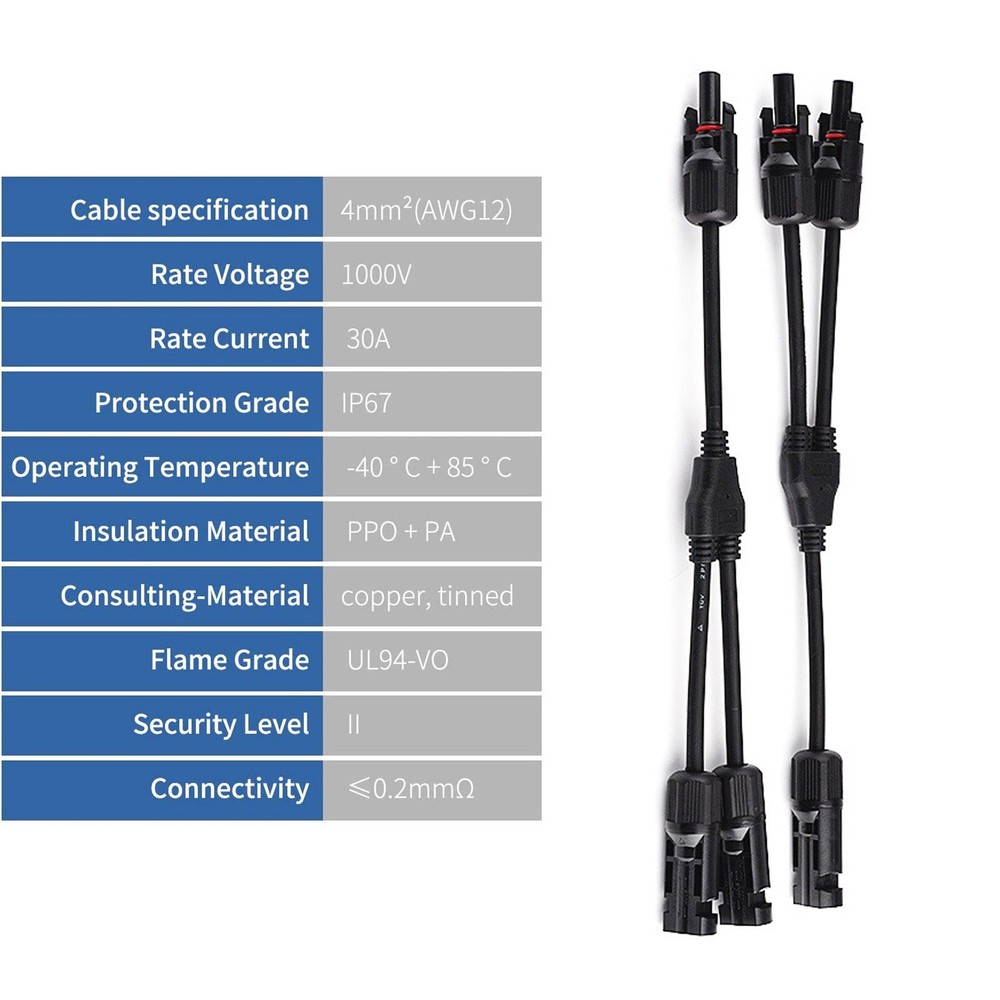 Waterproof Solar Panel Y Branch Cable Connection Adapter Connector Extension