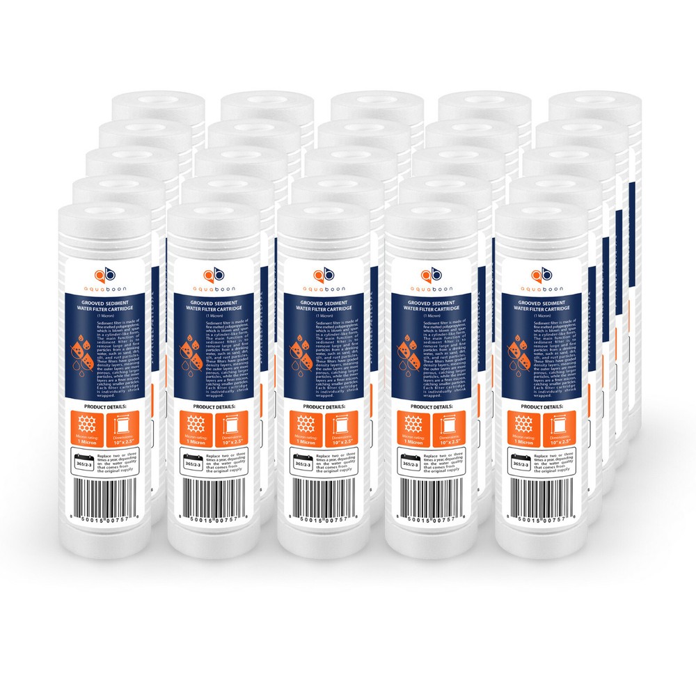 Grooved Sediment Water Filter 1 Micron 10" x 2.5" size 25 PACK  by Aquaboon