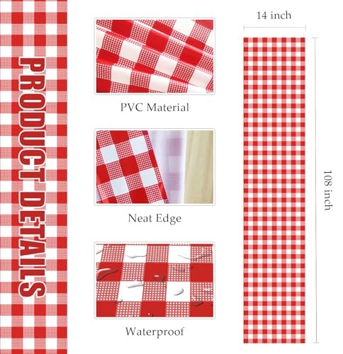 14 x 108 Plastic Gingham Table 6 Pcs Red and White Checkered Table Runner