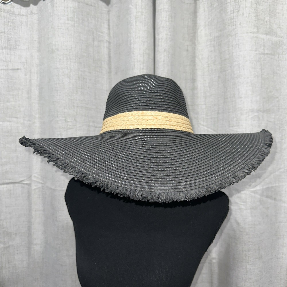 Black Woven Wide Brim Floppy Foldable Packable Sun Hat