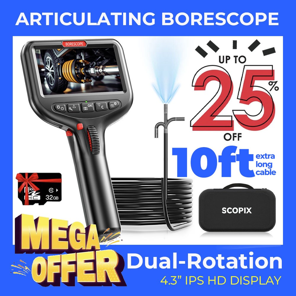 10ft Flexible Cable 360° 2Way Articulating Borescope Endoscope Inspection Camera