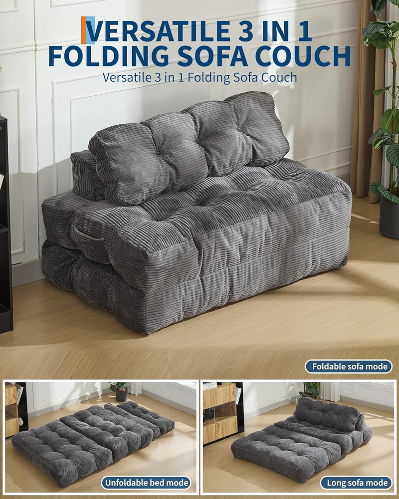 Compact Dark Grey Folding Sofa Bed - No Assembly Required, Versatile & Stylish
