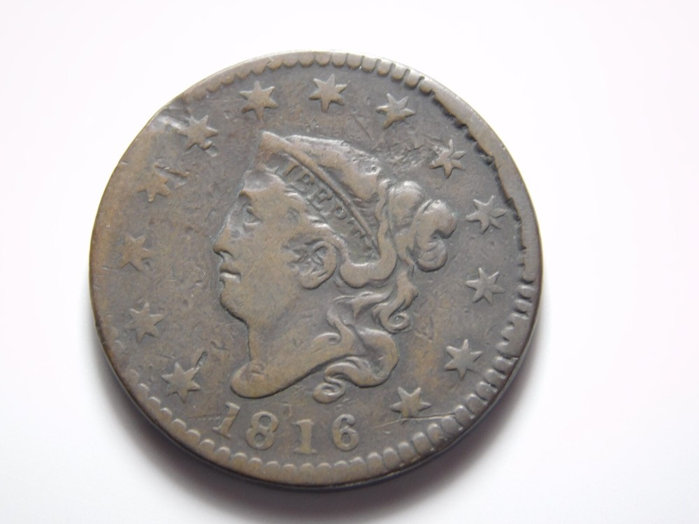OLD US COIN 1816 CORONET HEAD ROTATED DIE ERROR LARGE CENT