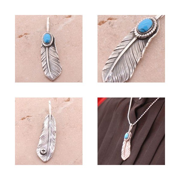 925 Silver Feather Pendant with Turquoise (No Chain)