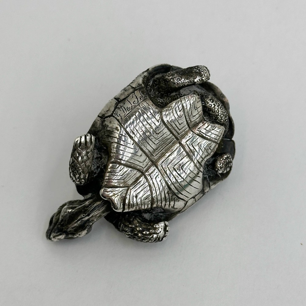 Continental Solid Silver Tortoise Figurine Signed G de la Feld early 20th cen