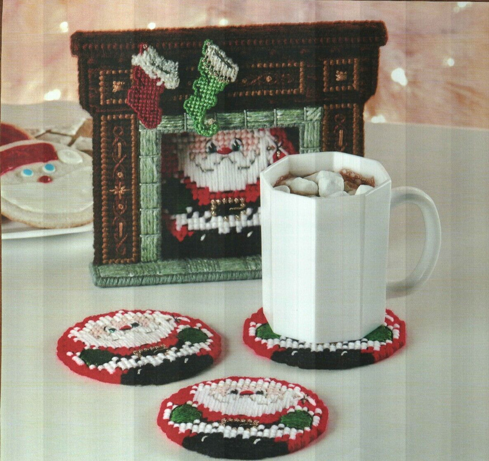 SANTA'S ARRIVAL COASTERS CHRISTMAS PLASTIC CANVAS PATTERN INSTRUCTIONS