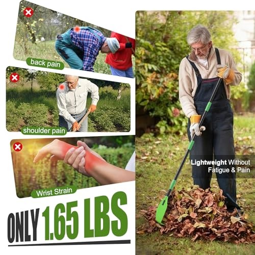 Plastic Leaf Rake with Adjustable 65'' Handle - Lightweight Outdoor Yard Rakes