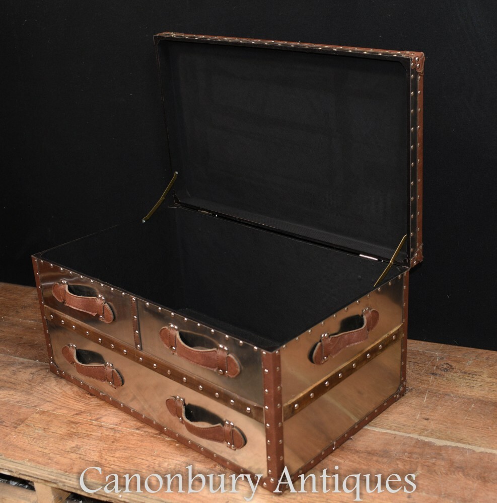 Aviator Luggage Trunk - Metal Steamer Box Case Side Table