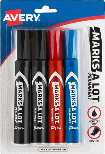 Marks A Lot(R) Regular Permanent Markers Assorted Chisel Tip 4/PK Carded - 1EA