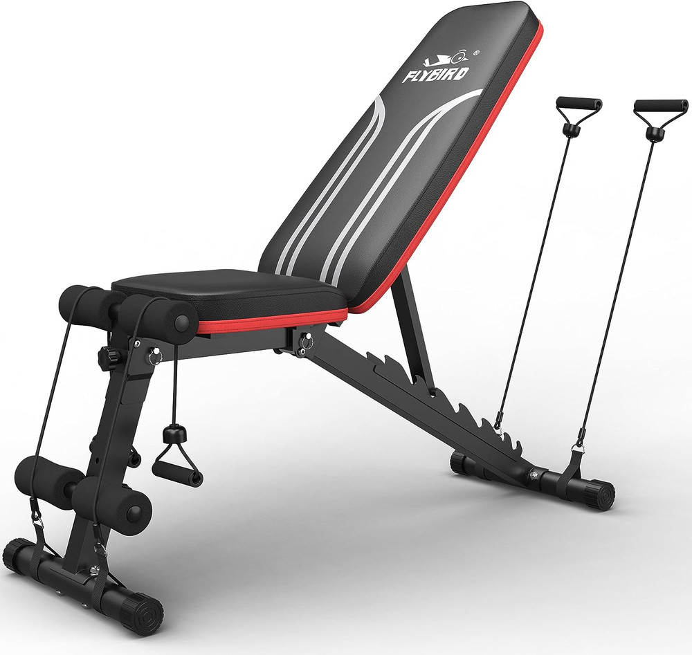 FLYBIRD Foldable Weight Bench with Resistance Bands, 8 Backrests Fast Adjustable