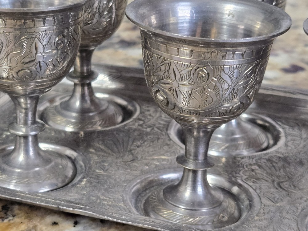 Victorian Silver Plate Engraved Egg Cup Set