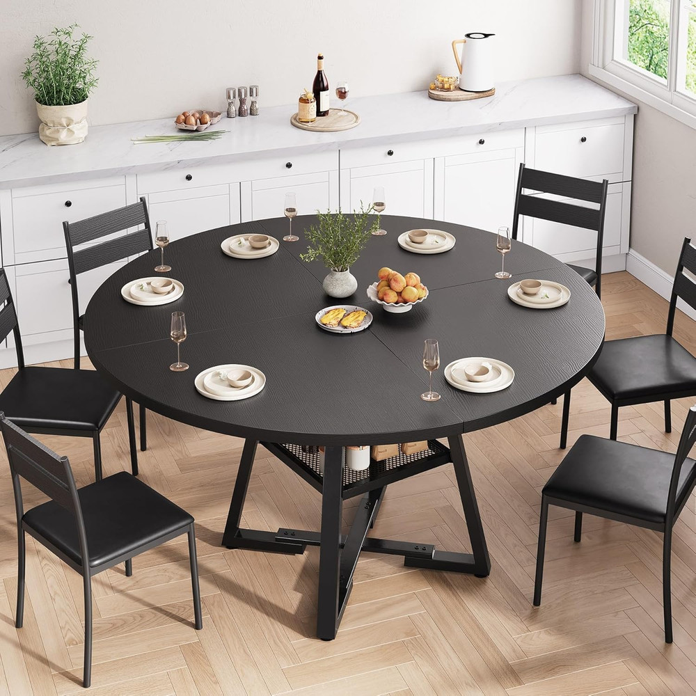 51'' round Dining Table,Kitchen Dining Room Circle Dinner Pedestal Table,Space S