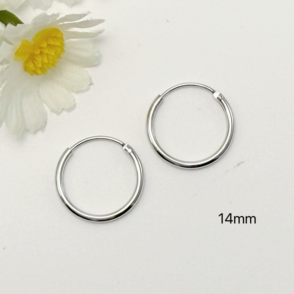 Solid 925 Silver Plain Hoops Earrings- Small Medium Sleep Wear Long Last Huggie