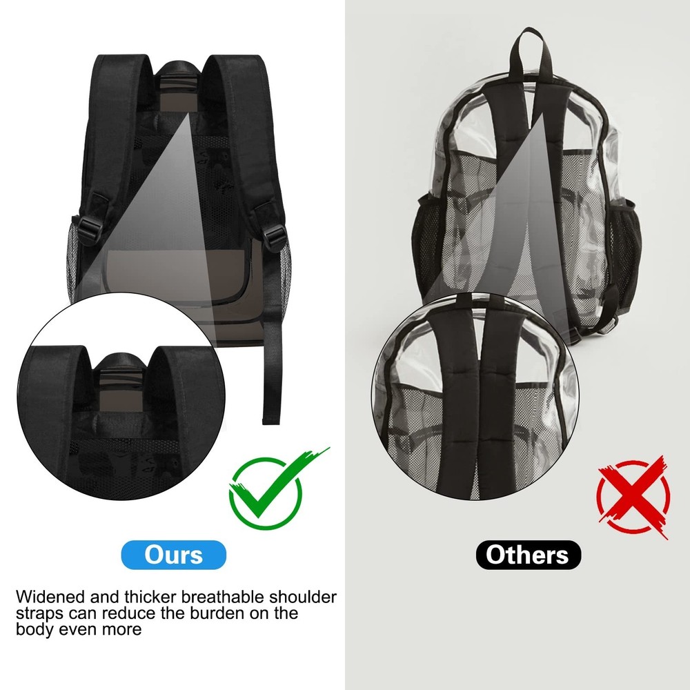 Clear Backpack Heavy Duty Transparent Backpack for Security Travel Work (Black)