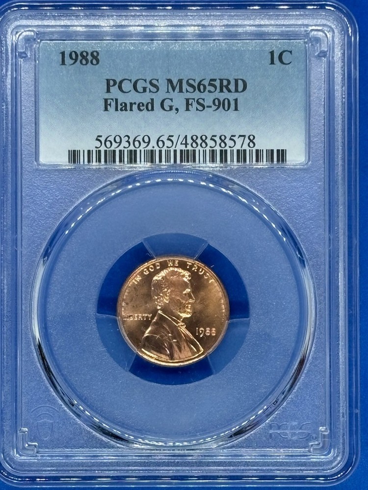 1988 1C PCGS MS65RD Flared G, FS-901