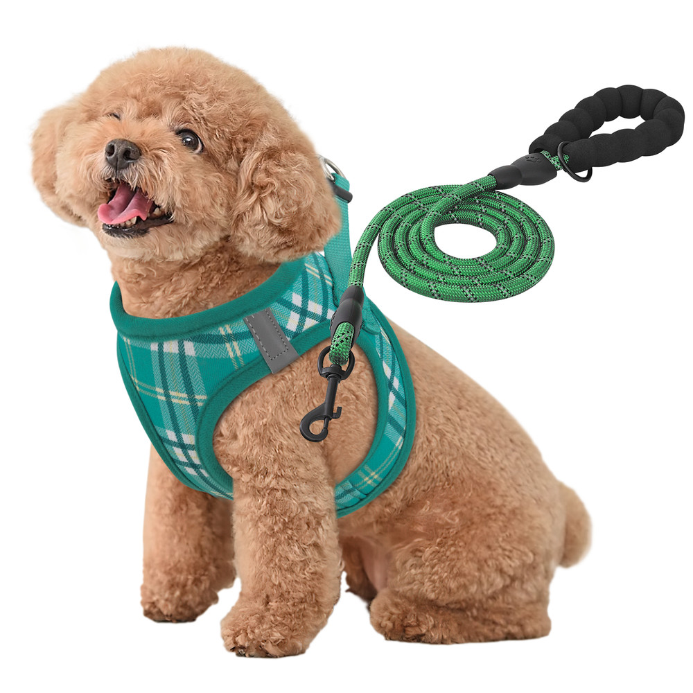 Dog Pet Harness Adjustable Control Reflective Jacket Breathable Mesh & Leash Set