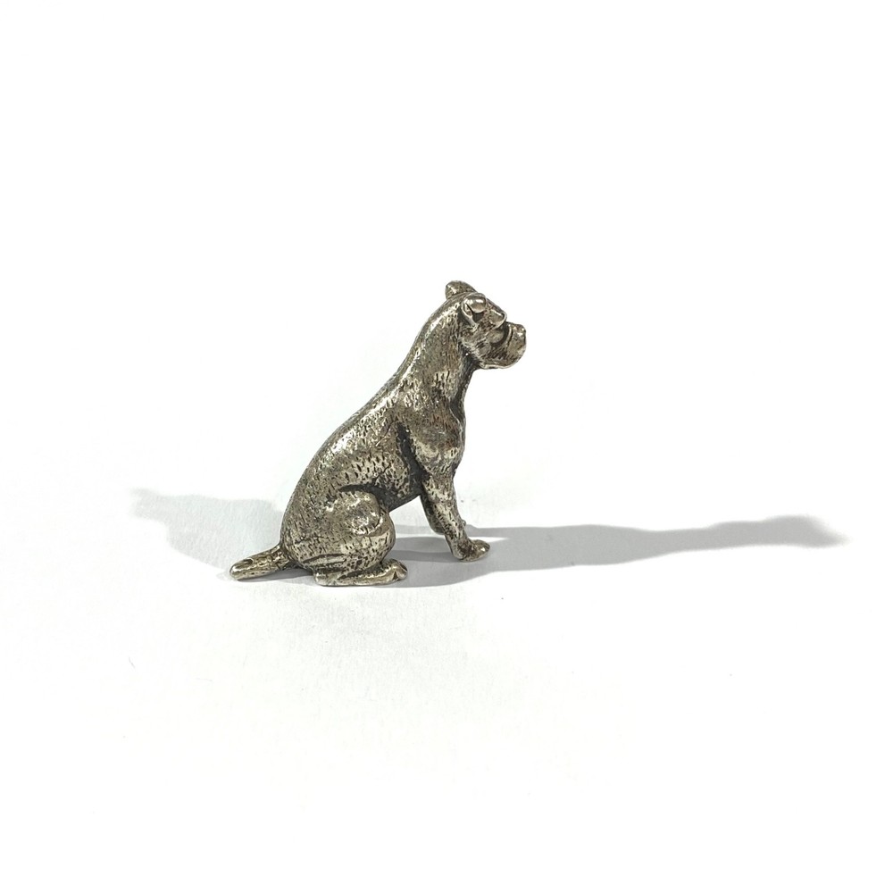 vintage heavy solid silver boxer miniature , dog figurine
