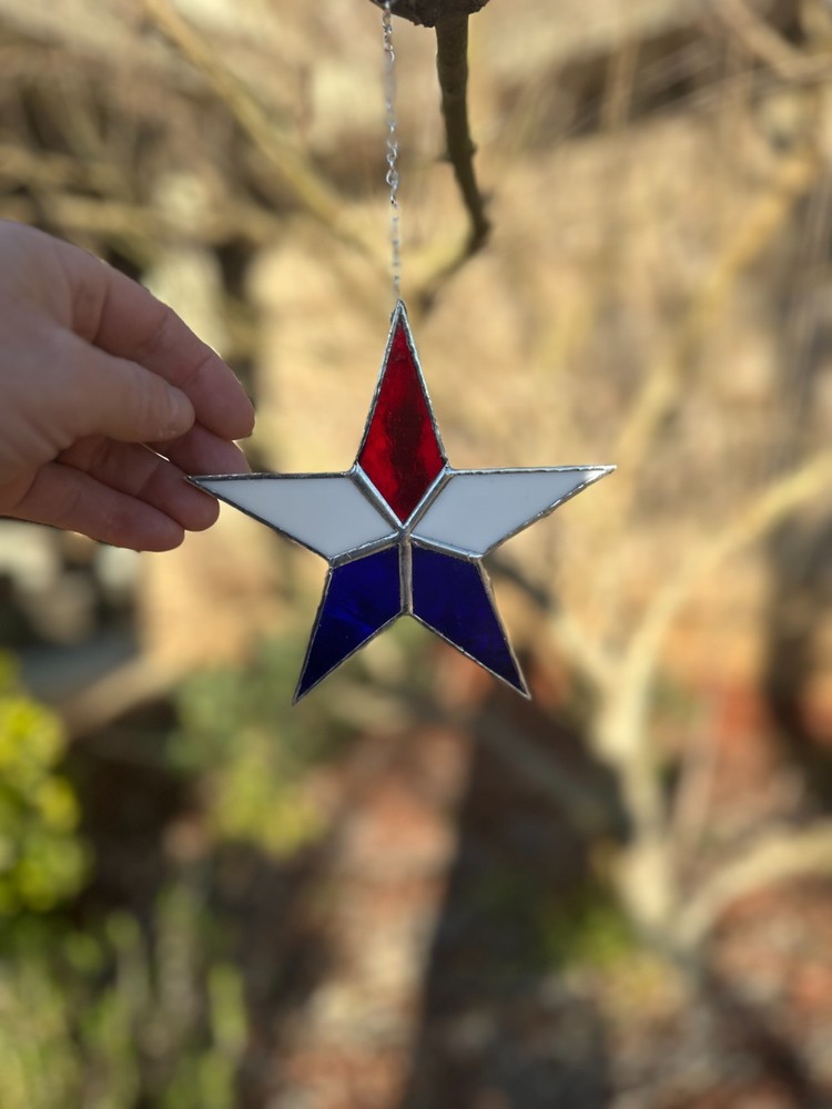 Red/White/Blue 5" Stained Glass Star Suncatcher