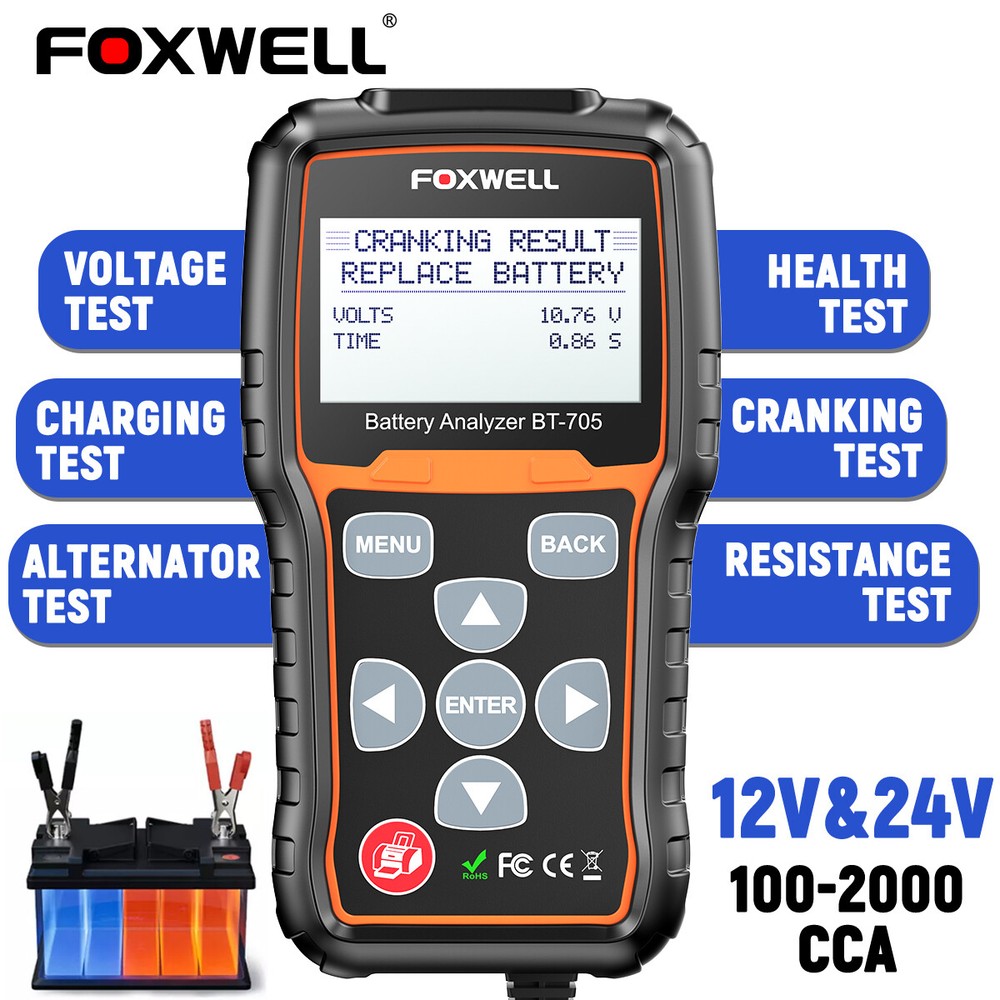 BT705 12/24V Truck Car Battery Tester Load Charging System 100-2000 CCA Analyzer