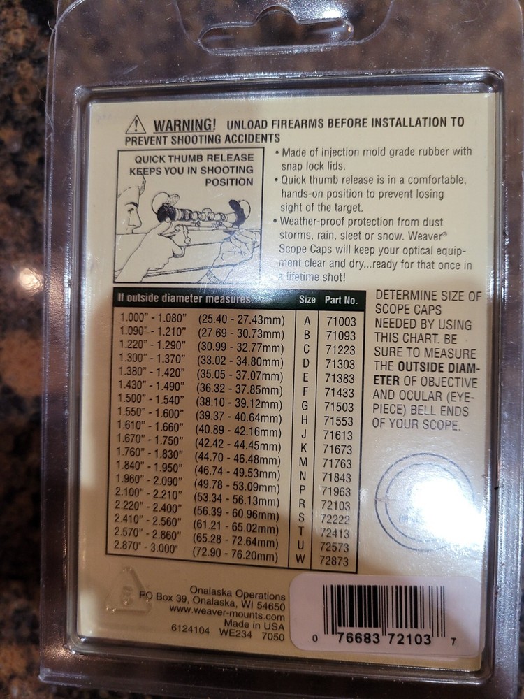 NEW Quick Thumb Release Weaver Scope Cap size R 72103