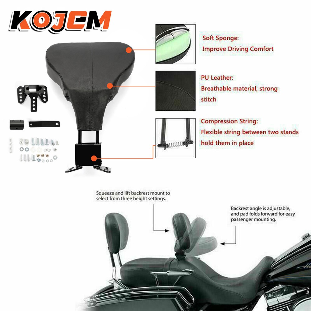 Adjustable Driver Rider Backrest Kits For Harley Davidson 09-23 Electra Glide