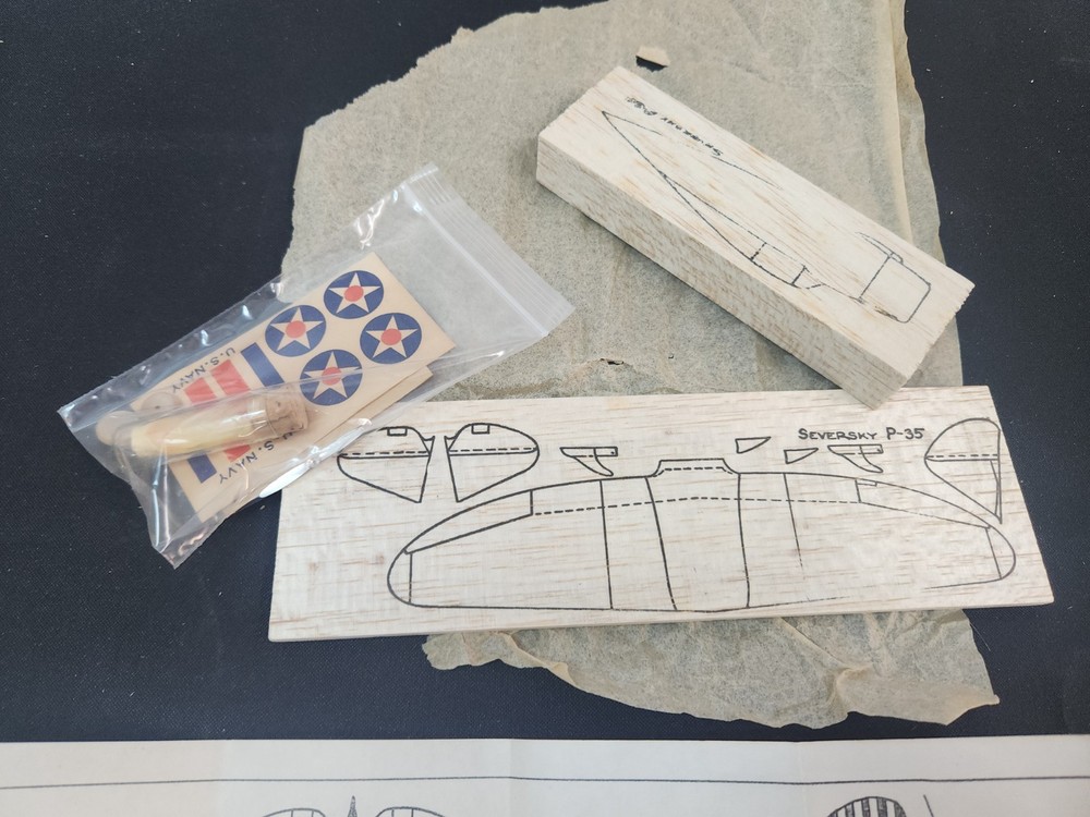 Vintage Balsa model plane kit Pacific Shelf Model Seversky P35 solid body model