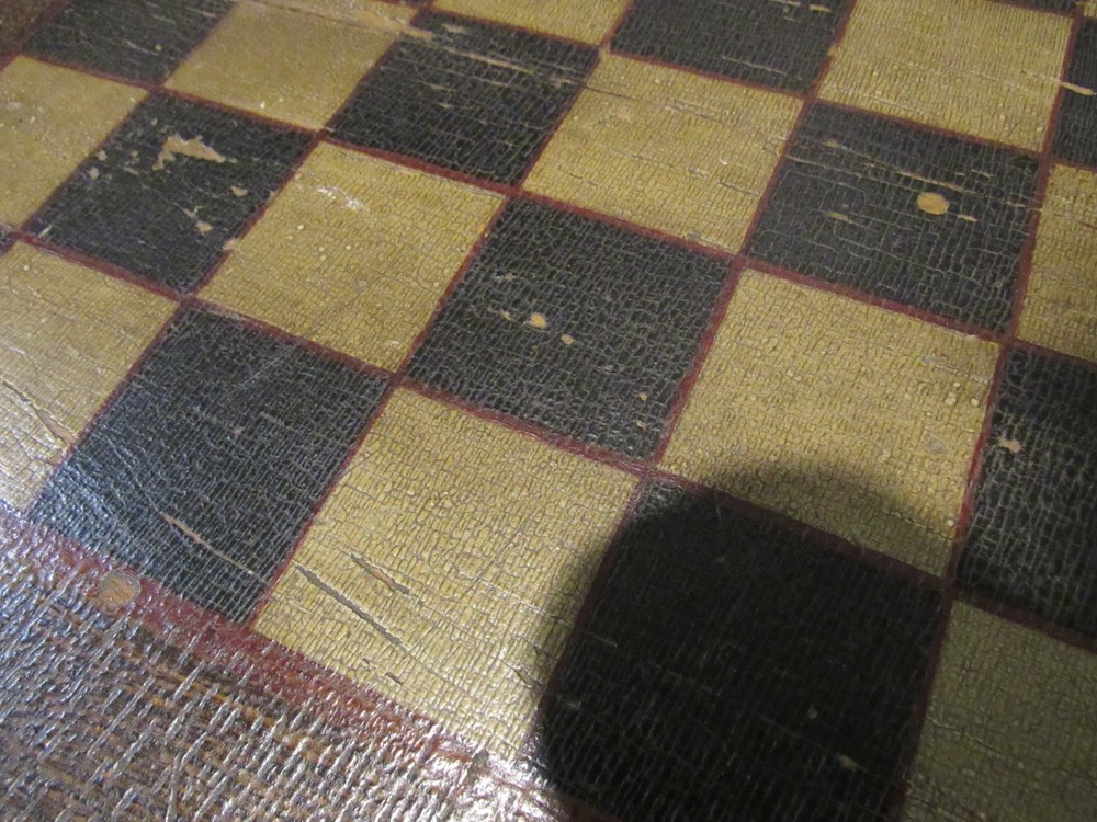 ANTIQUE ORIGINAL 1800's FOLDING CHESS CHECKERBOARD TABLE SOLID PLANK TOP